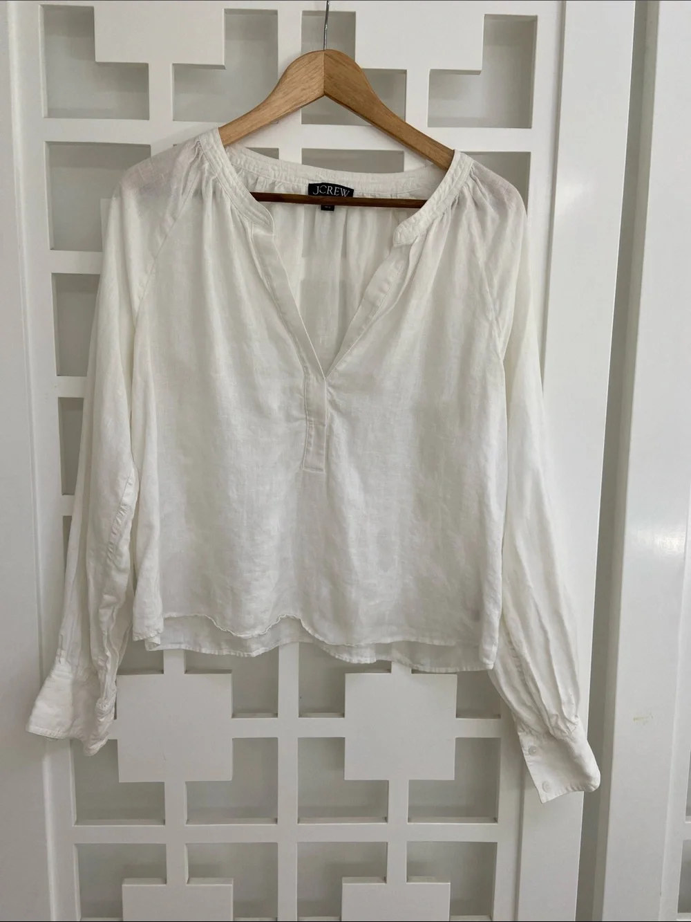 J. Crew white linen V-Neck Linen Peasant Top